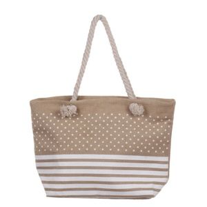 Burlap Tote Bag Cream Strpes and Dots  19"×12"